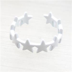 copper Rings with white fire lacquered, star, adjustable, approx 6mm, 18mm dia [FN23729]