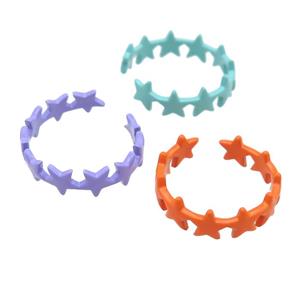 copper Rings with fire lacquered, star, adjustable, mixed, approx 6mm, 18mm dia [FN23730]