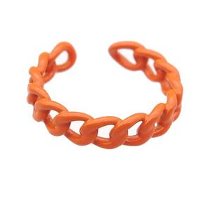 copper Rings with orange fire lacquered, adjustable, approx 4.5mm, 18mm dia [FN23736]