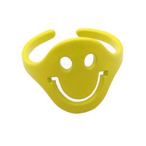copper Rings with yellow fire lacquered, smileface emoji, adjustable, approx 15mm, 18mm dia [FN23754]