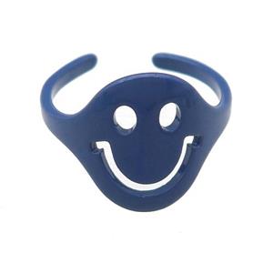 copper Rings with navyblue fire lacquered, emoji, adjustable, approx 15mm, 18mm dia [FN23755]