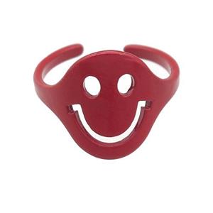 copper Rings with red fire lacquered, smileface, adjustable, approx 15mm, 18mm dia [FN23759]