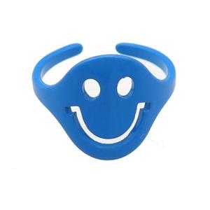 copper Rings with blue fire lacquered, emoji, adjustable, approx 15mm, 18mm dia [FN23760]