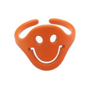 copper Rings with orange fire lacquered, smileface, adjustable, approx 15mm, 18mm dia [FN23761]