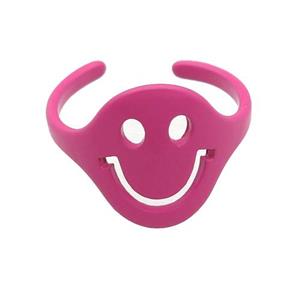 copper Rings with pink fire lacquered, emoji, adjustable, approx 15mm, 18mm dia [FN23762]