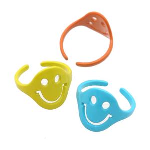 copper Rings with fire lacquered, smileface emoji, adjustable, mixed, approx 15mm, 18mm dia [FN23764]