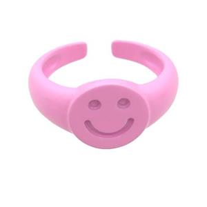 copper Rings with lt.pink fire lacquered, smileface, adjustable, approx 11mm, 17mm dia [FN23765]