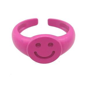 copper Rings with pink fire lacquered, emoji, adjustable, approx 11mm, 17mm dia [FN23766]