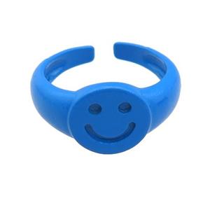 copper Rings with blue fire lacquered, emoji, adjustable, approx 11mm, 17mm dia [FN23768]
