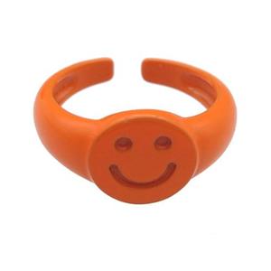 copper Rings with orange fire lacquered, smileface, adjustable, approx 11mm, 17mm dia [FN23771]