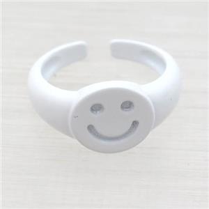 copper Rings with white fire lacquered, emoji, adjustable, approx 11mm, 17mm dia [FN23772]