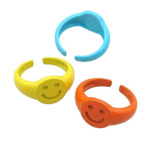 copper Rings with fire lacquered, smileface emoji, adjustable, mixed, approx 11mm, 17mm dia [FN23773]