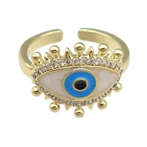 copper Rings with enamel eye, gold plated, adjustable, approx 14mm, 17mm dia [FN23774]