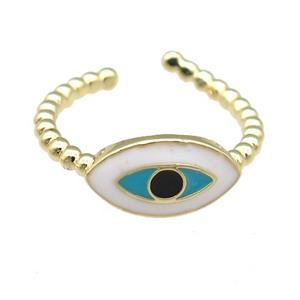 copper Rings with enamel eye, gold plated, adjustable, approx 8-14mm, 17mm dia [FN23775]