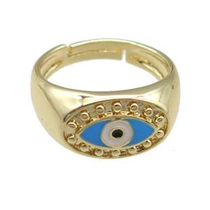 copper Rings with enamel eye, gold plated, adjustable, approx 10mm, 17mm dia [FN23777]
