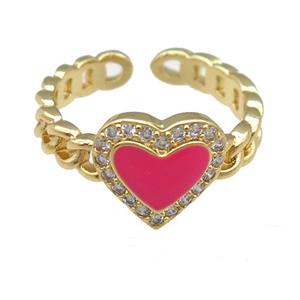 copper Rings with pink enamel heart, adjustable, gold plated, approx 10mm, 16mm dia [FN23779]