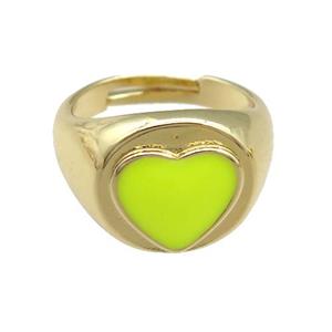 copper Rings with yellow enamel heart, adjustable, gold plated, approx 12mm, 17mm dia [FN23784]