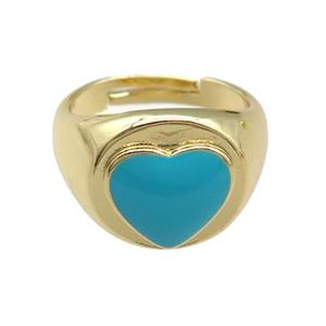 copper Rings with blue enamel heart, adjustable, gold plated, approx 12mm, 17mm dia [FN23787]