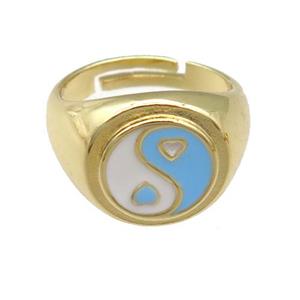 copper Rings with enamel taichi, adjustable, gold plated, approx 12mm, 17mm dia [FN23790]
