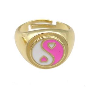 copper Rings with enamel taichi, adjustable, gold plated, approx 12mm, 17mm dia [FN23791]