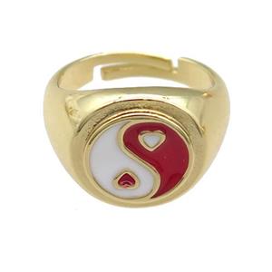 copper Rings with enamel taichi, adjustable, gold plated, approx 12mm, 17mm dia [FN23792]