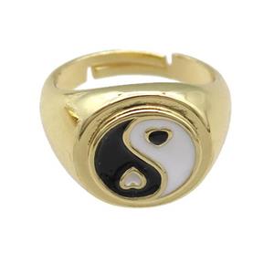 copper Rings with enamel taichi, adjustable, gold plated, approx 12mm, 17mm dia [FN23793]