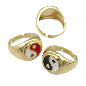 copper Rings with enamel taichi, adjustable, gold plated, mixed, approx 12mm, 17mm dia [FN23794]