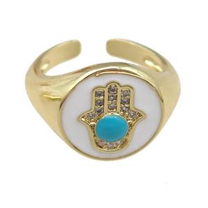 copper Rings with white enamel hand, adjustable, gold plated, approx 13mm, 17mm dia [FN23799]