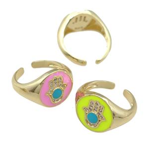 copper Rings with enamel hand, adjustable, gold plated, mixed, approx 13mm, 17mm dia [FN23800]