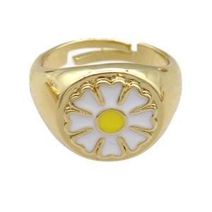copper Rings with enamel daisy, adjustable, gold plated, approx 12mm, 17mm dia [FN23805]