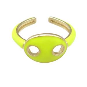 copper Rings with yellow enamel pignose, adjustable, gold plated, approx 11-14mm, 17mm dia [FN23808]