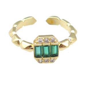 copper Rings pave green zircon, gold plated, adjustable, approx 7-8mm, 16mm dia [FN23815]
