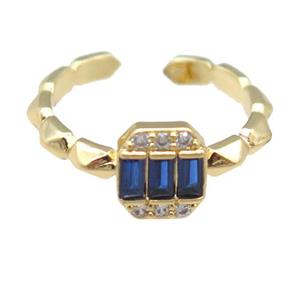 copper Rings pave blue zircon, gold plated, adjustable, approx 7-8mm, 16mm dia [FN23816]