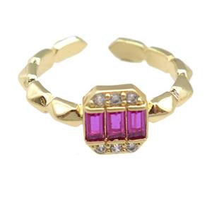 copper Rings pave hotpink zircon, gold plated, adjustable, approx 7-8mm, 16mm dia [FN23817]