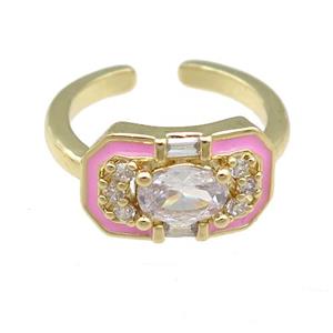 copper Rings pave zircon with pink enamel, gold plated, adjustable, approx 9-15mm, 17mm dia [FN23820]