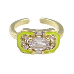 copper Rings pave zircon with yellow enamel, gold plated, adjustable, approx 9-15mm, 17mm dia [FN23821]