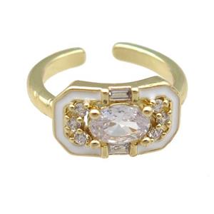 copper Rings pave zircon with white enamel, gold plated, adjustable, approx 9-15mm, 17mm dia [FN23825]