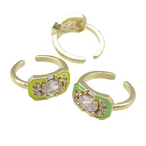 copper Rings pave zircon with enamel, gold plated, adjustable, mixed, approx 9-15mm, 17mm dia [FN23826]