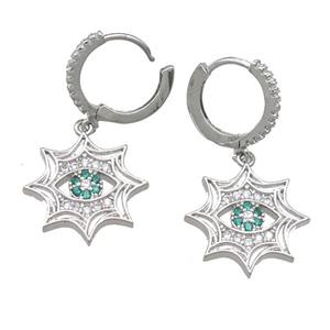 copper hoop Earring pave zircon, cobweb, platinum plated, approx 16mm, 12mm dia [FN23844]