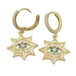copper hoop Earring pave zircon, cobweb, gold plated, approx 16mm, 12mm dia [FN23845]