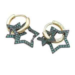 copper hoop Earring with star pave green zircon, gold plated, approx 11mm, 14mm [FN23847]