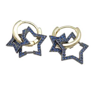 copper hoop Earring with star pave blue zircon, gold plated, approx 11mm, 14mm [FN23848]