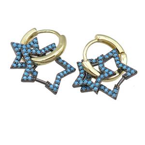 copper hoop Earring with star pave turq zircon, gold plated, approx 11mm, 14mm [FN23849]