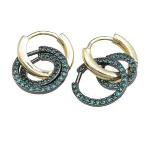 copper hoop Earring with circle pave green zircon, gold plated, approx 9mm, 12mm [FN23852]