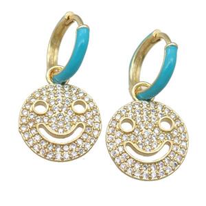 copper hoop Earring with Emoji pave zircon, gold plated, approx 15mm, 13mm [FN23857]