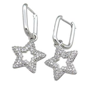 copper Latchback Earrring with star pave zircon, platinum plated, approx 15mm, 11-15mm [FN23861]