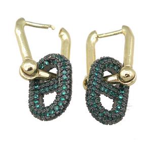 copper Latchback Earrring with oval pave green zircon, gold plated, approx 10-16mm [FN23864]