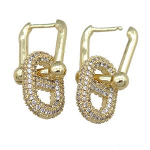 copper Latchback Earrring with oval pave zircon, gold plated, approx 10-16mm [FN23866]