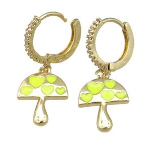 copper hoop Earring with yellow enamel mushroom, gold plated, approx 12-14mm [FN23867]