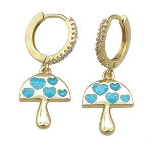 copper hoop Earring with teal enamel mushroom, gold plated, approx 12-14mm [FN23869]
